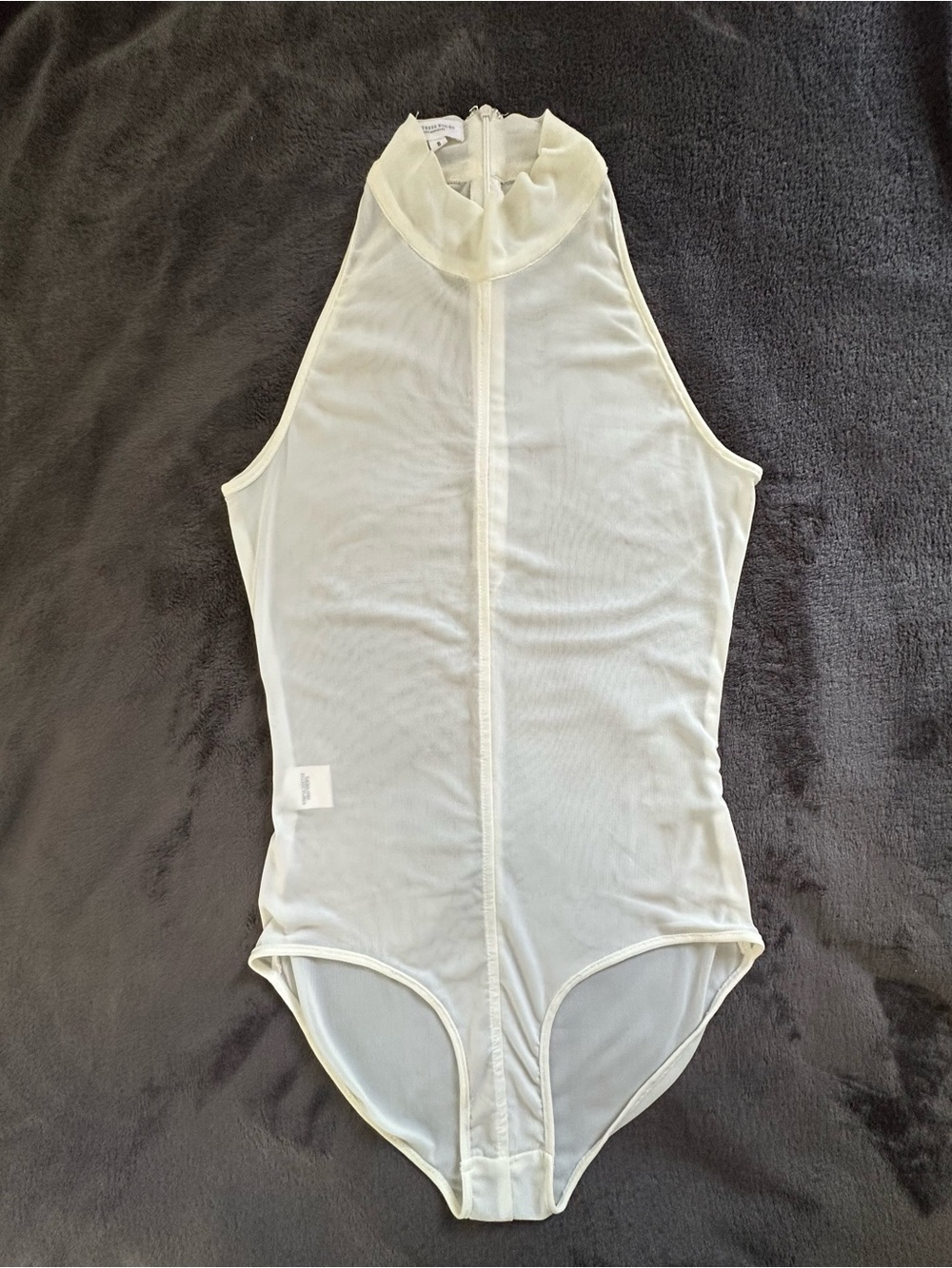 White Sheer  Sleeveless Transparent Bodysuit Solid Zipper Front Small